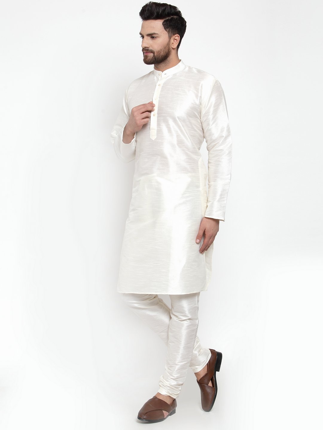 Men's White Solid Kurta with Churidar ( JOKP 591 White )