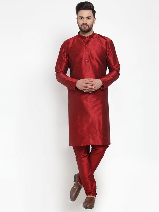 Men's Maroon Solid Kurta with Churidar ( JOKP 591 Maroon )