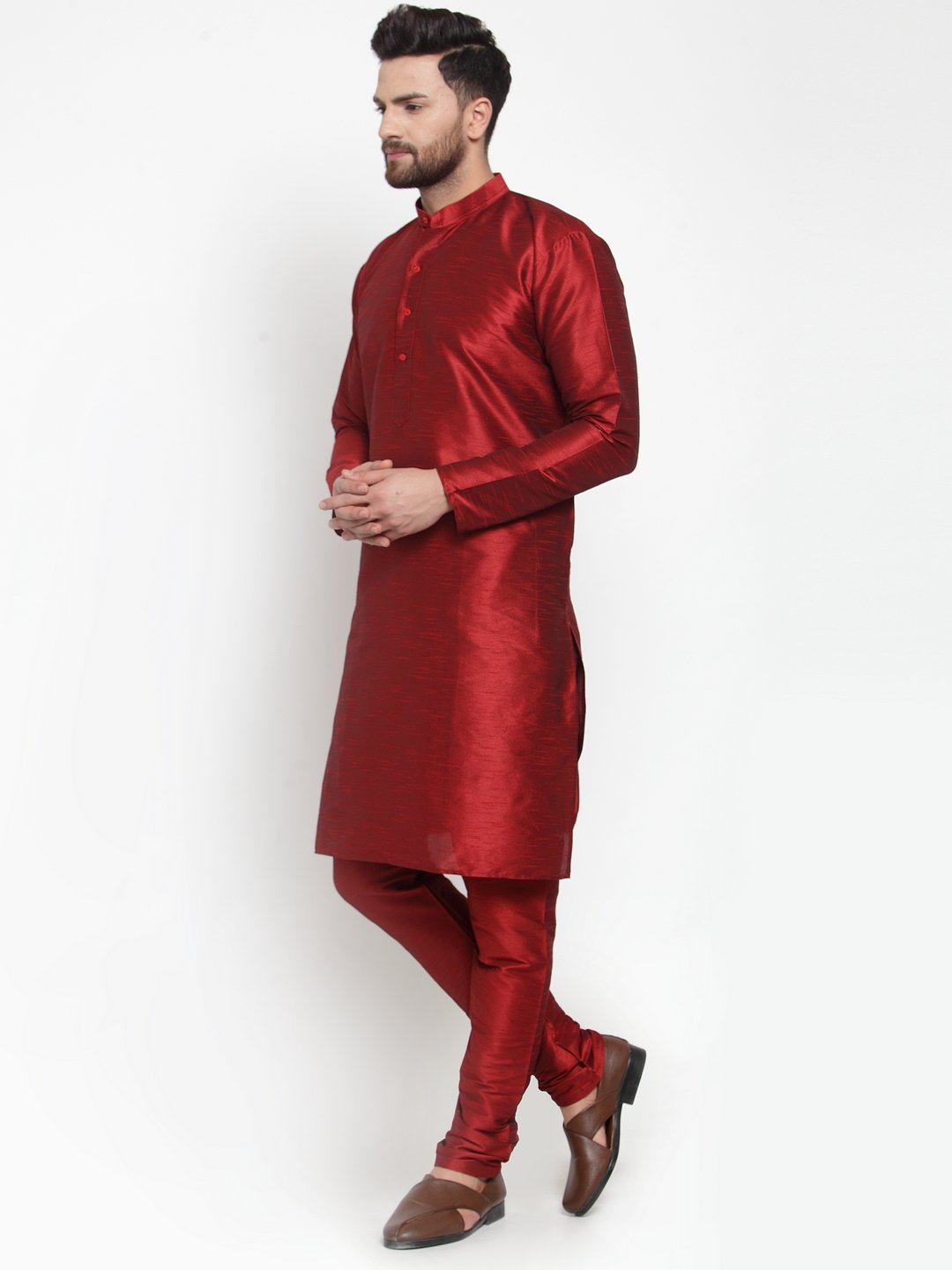 Men's Maroon Solid Kurta with Churidar ( JOKP 591 Maroon )