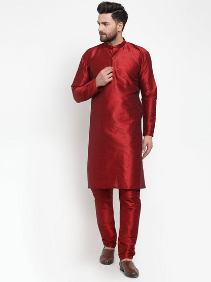 Men's Maroon Solid Kurta with Churidar ( JOKP 591 Maroon )