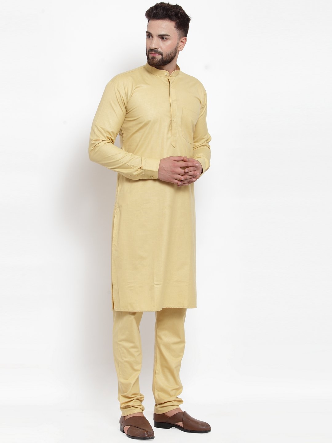 Men's Beige Solid Kurta with Churidar ( JOKP 592 Beige )