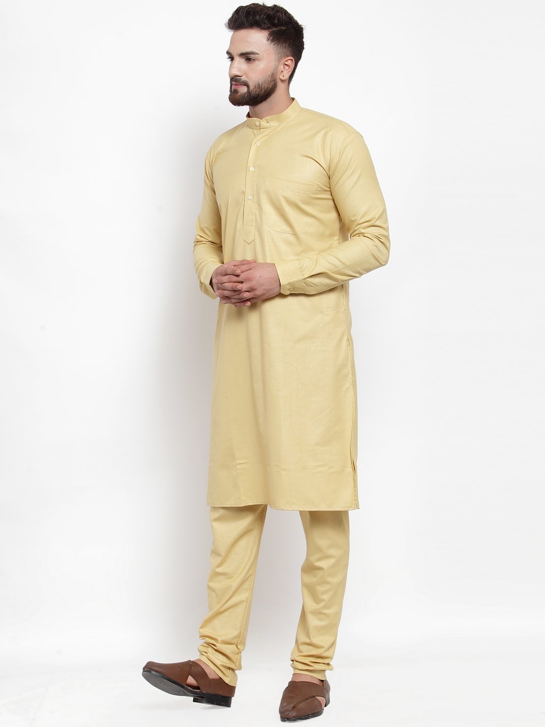 Men's Beige Solid Kurta with Churidar ( JOKP 592 Beige )