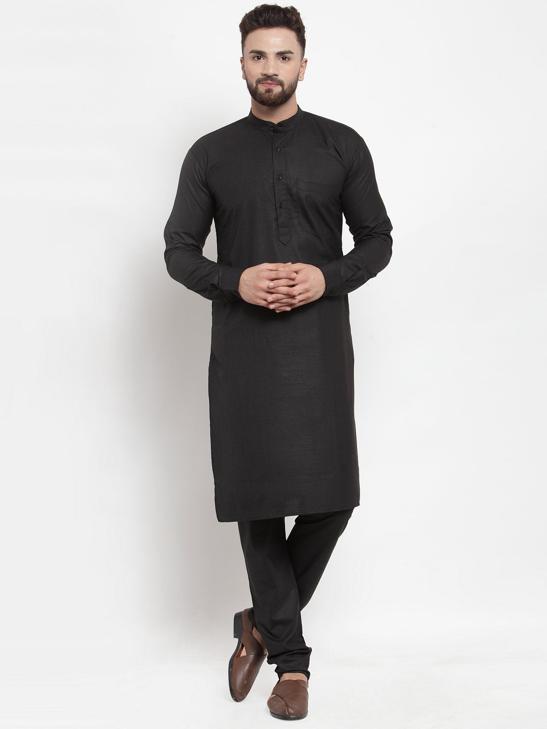 Men's Black Solid Kurta with Churidar ( JOKP 592 Black )