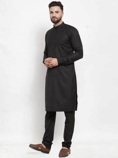 Men's Black Solid Kurta with Churidar ( JOKP 592 Black )