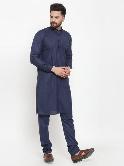 Men's Navy-Blue Solid Kurta with Churidar ( JOKP 592 Blue )