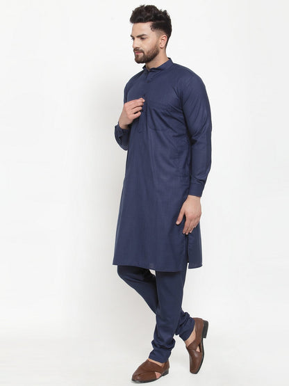 Men's Navy-Blue Solid Kurta with Churidar ( JOKP 592 Blue )