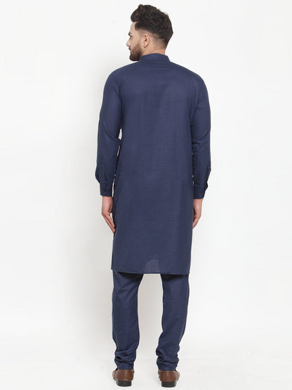 Men's Navy-Blue Solid Kurta with Churidar ( JOKP 592 Blue )