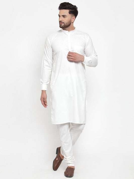 Men's White Solid Kurta with Churidar ( JOKP 592 White )