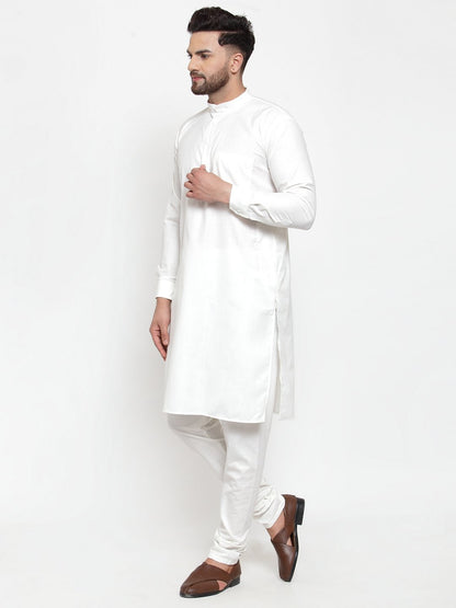 Men's White Solid Kurta with Churidar ( JOKP 592 White )