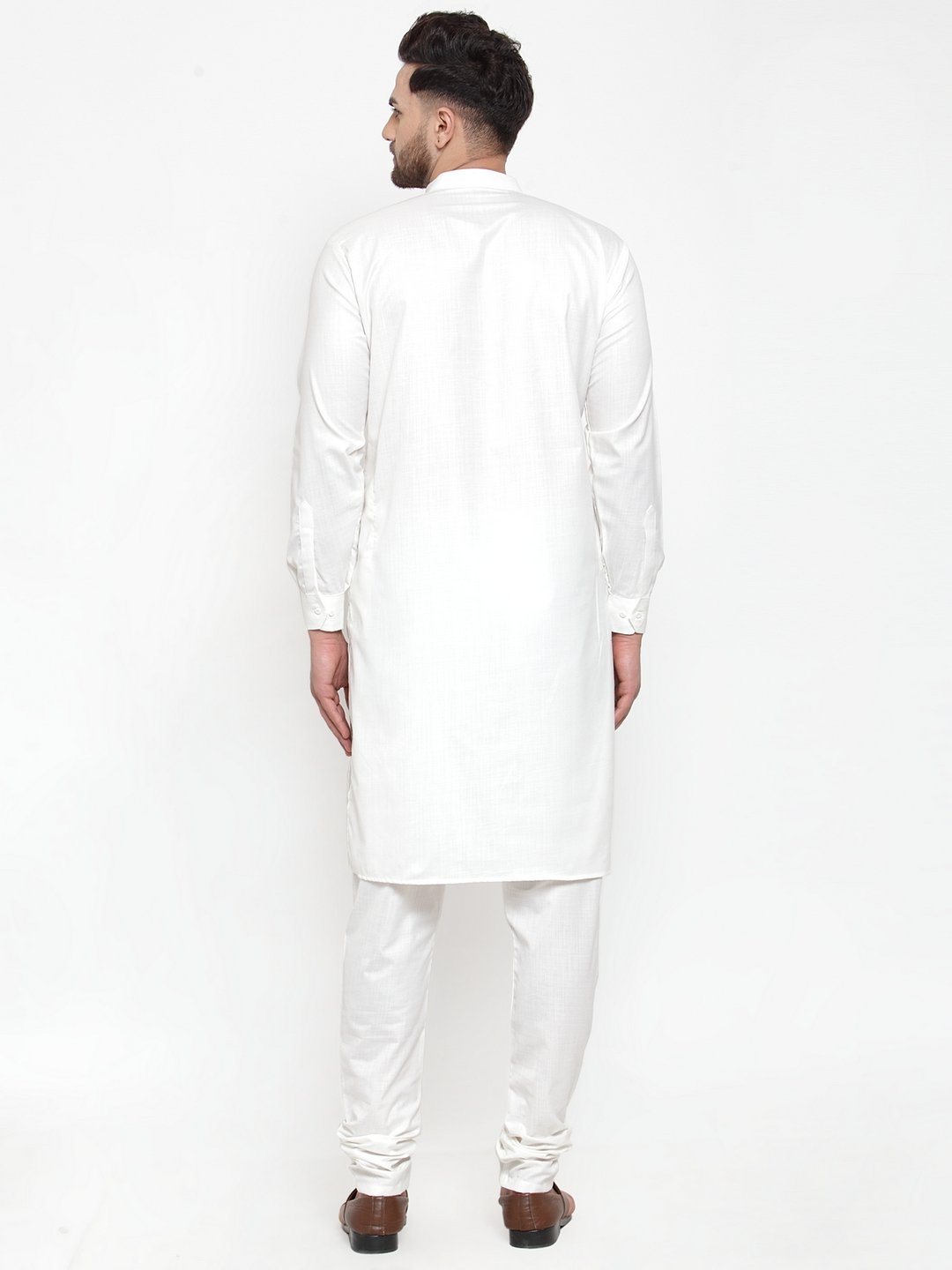 Men's White Solid Kurta with Churidar ( JOKP 592 White )