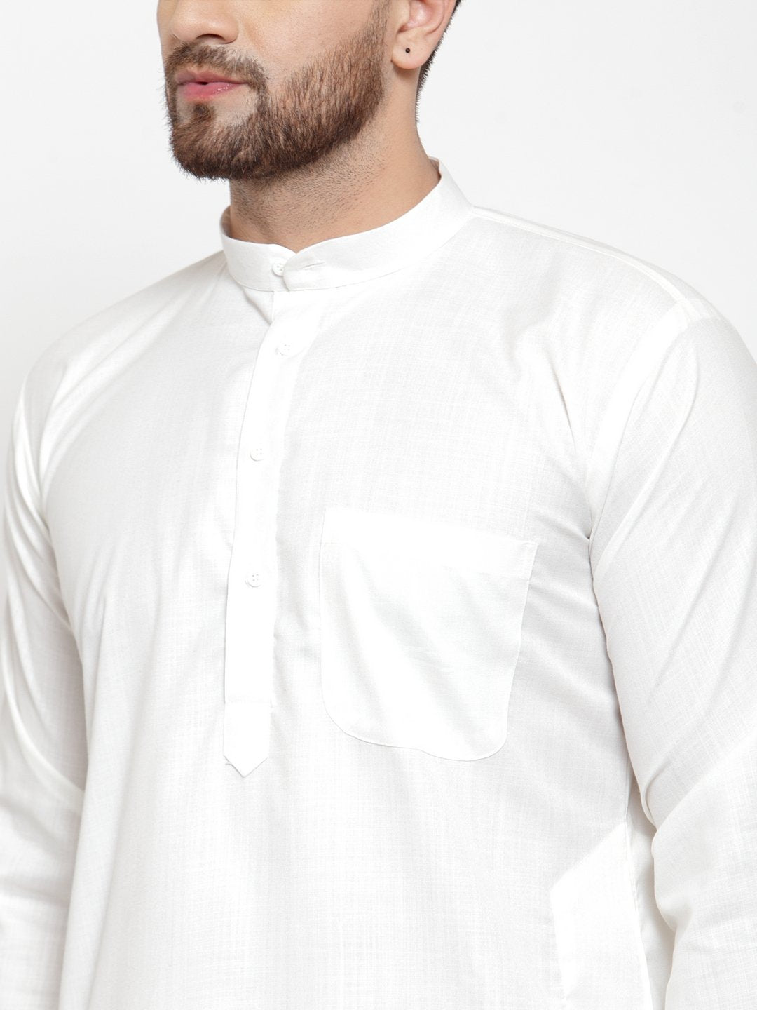 Men's White Solid Kurta with Churidar ( JOKP 592 White )