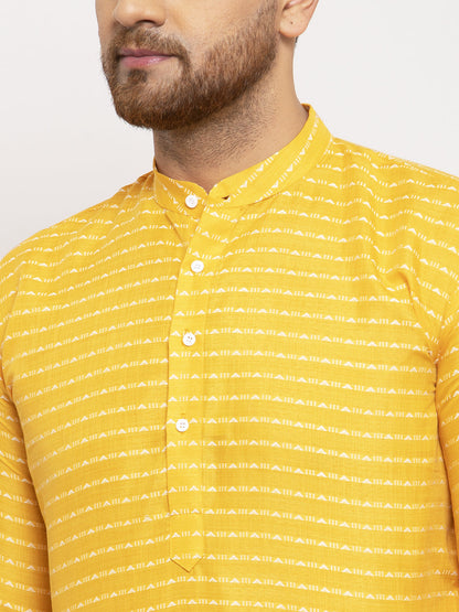 Men's Yellow Woven Design Straight Kurta with Churidar ( JOKP 616 Yellow )