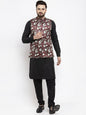 Men's Black Solid Kurta with Churidar & Maroon Printed Nehru Jacket