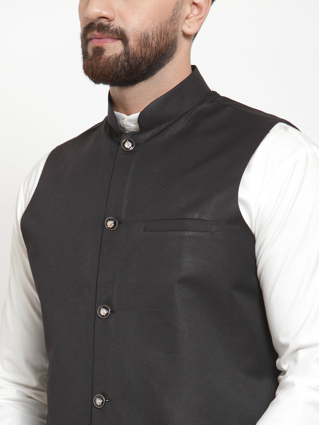 Men's Black Solid Nehru Jacket ( JOWC 4002 Black)