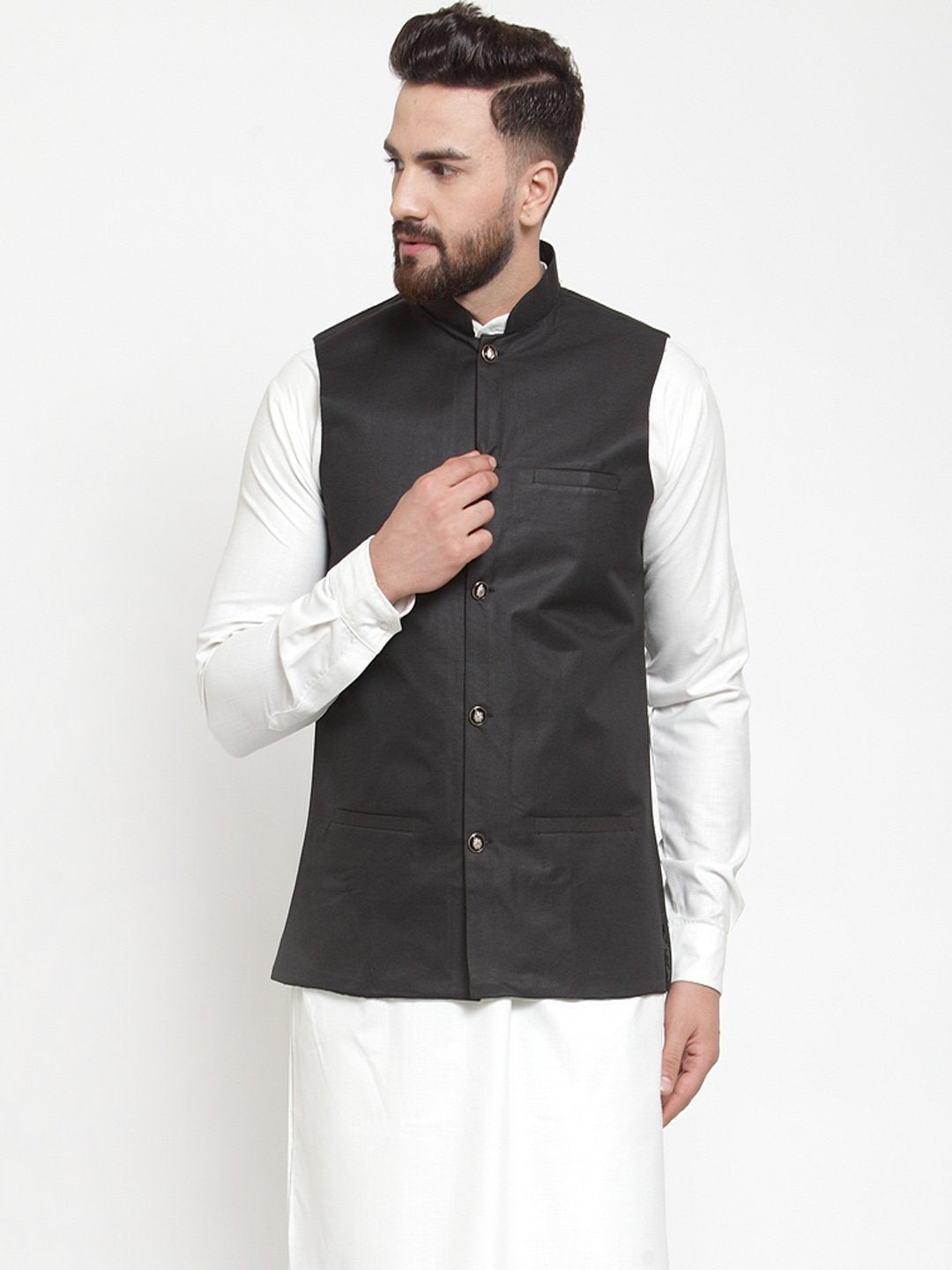 Men's Black Solid Nehru Jacket ( JOWC 4002 Black)