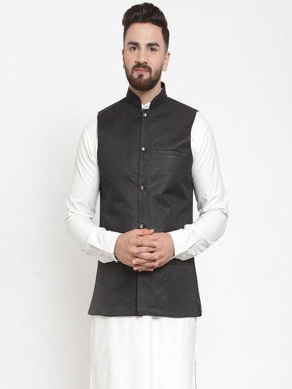 Men's Black Solid Nehru Jacket ( JOWC 4002 Black)