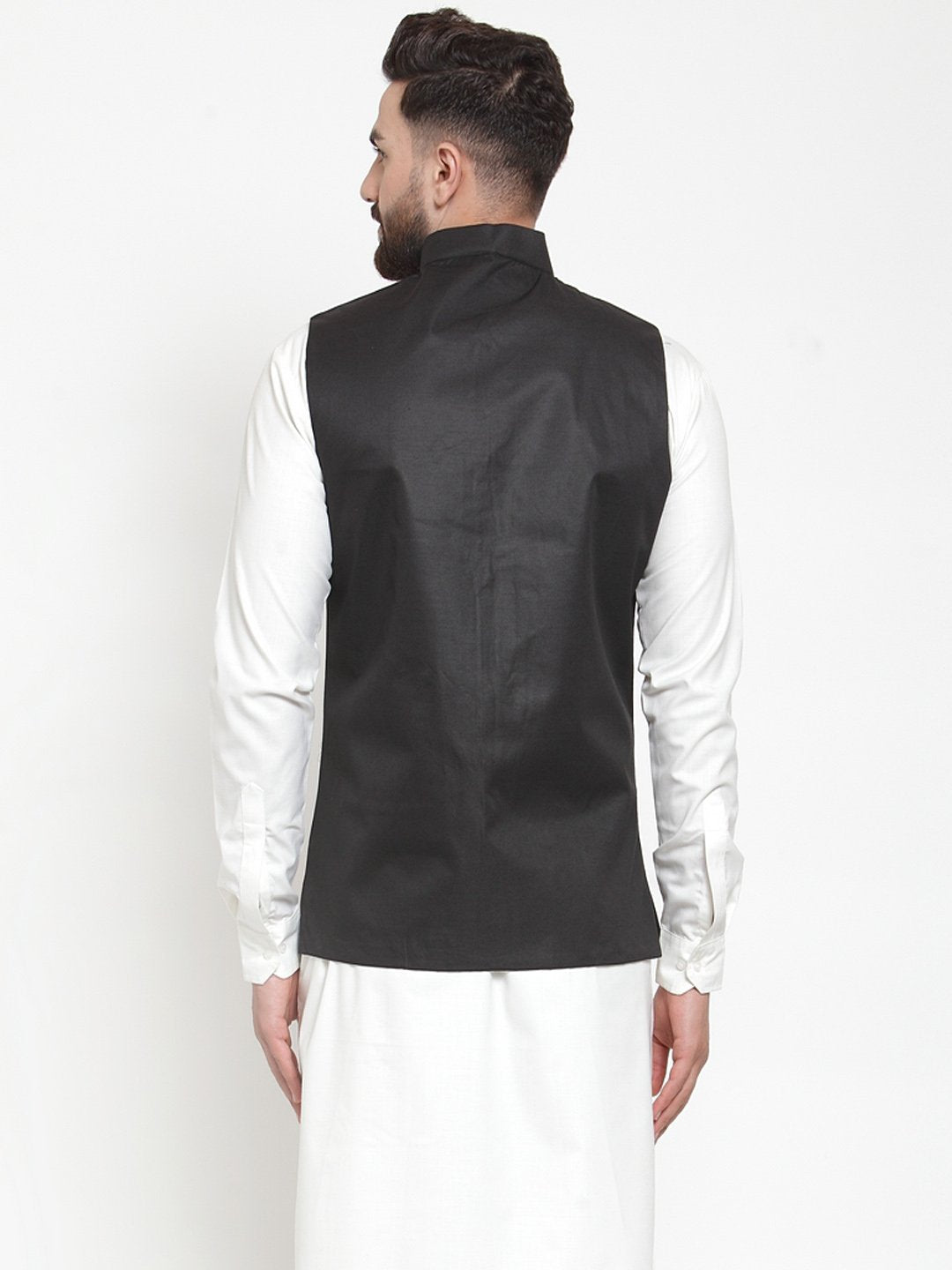 Men's Black Solid Nehru Jacket ( JOWC 4002 Black)