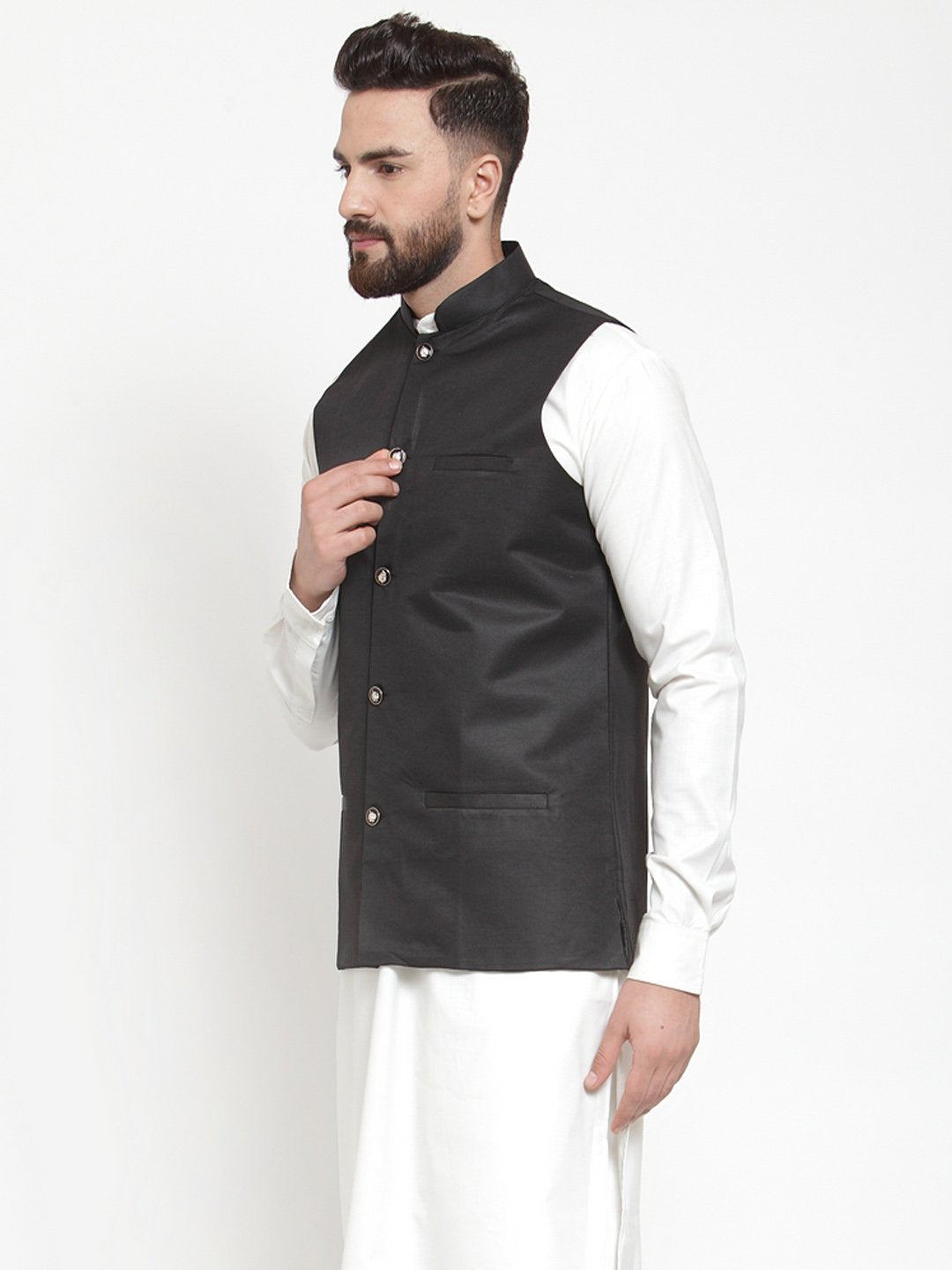 Men's Black Solid Nehru Jacket ( JOWC 4002 Black)