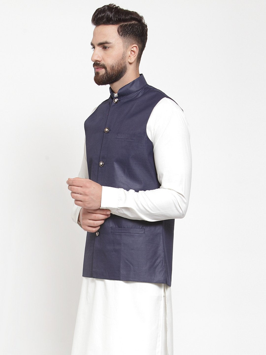 Men's Navy-Blue Solid Nehru Jacket ( JOWC 4002 Navy)