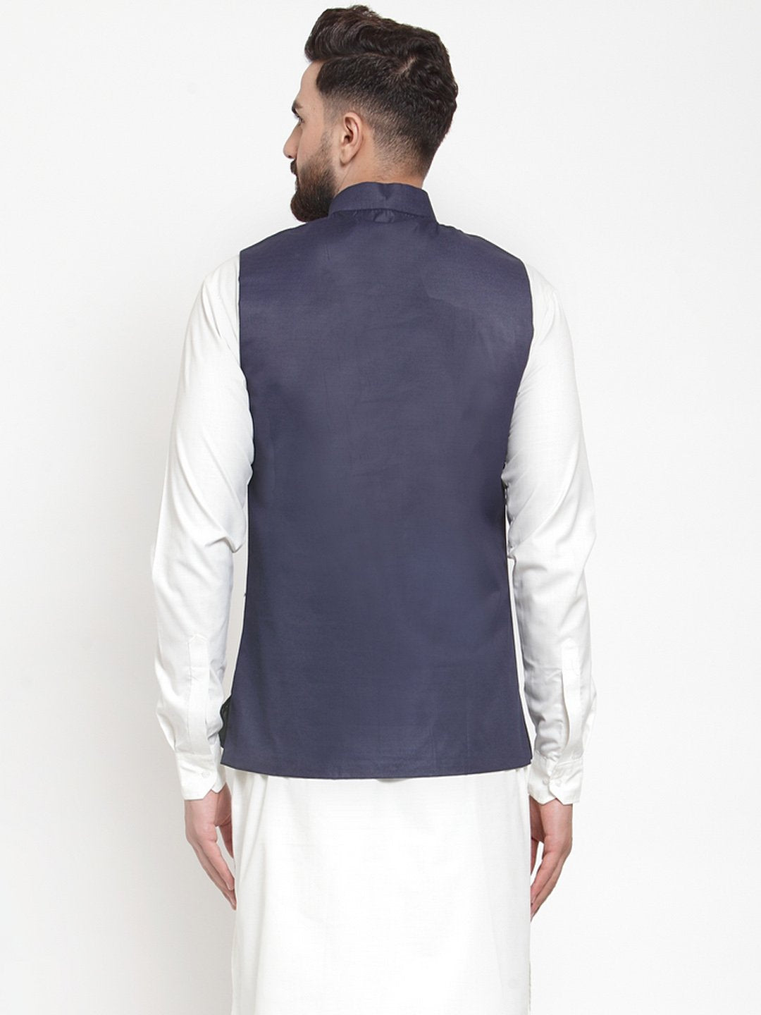 Men's Navy-Blue Solid Nehru Jacket ( JOWC 4002 Navy)