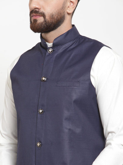 Men's Navy-Blue Solid Nehru Jacket ( JOWC 4002 Navy)