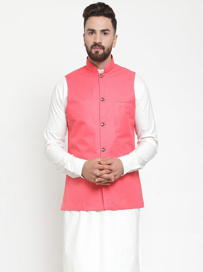 Men's Peach Solid Nehru Jacket ( JOWC 4002 Peach)