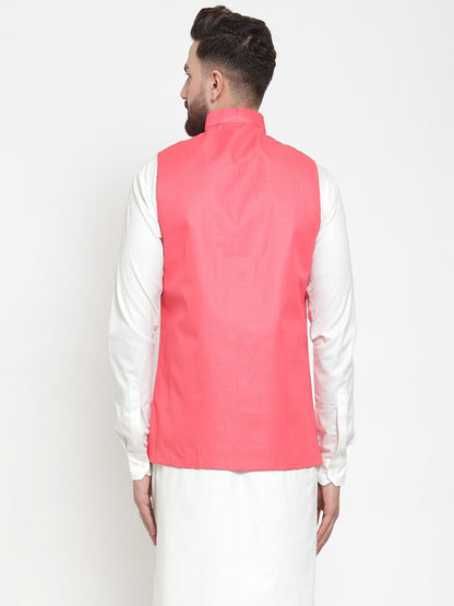 Men's Peach Solid Nehru Jacket ( JOWC 4002 Peach)