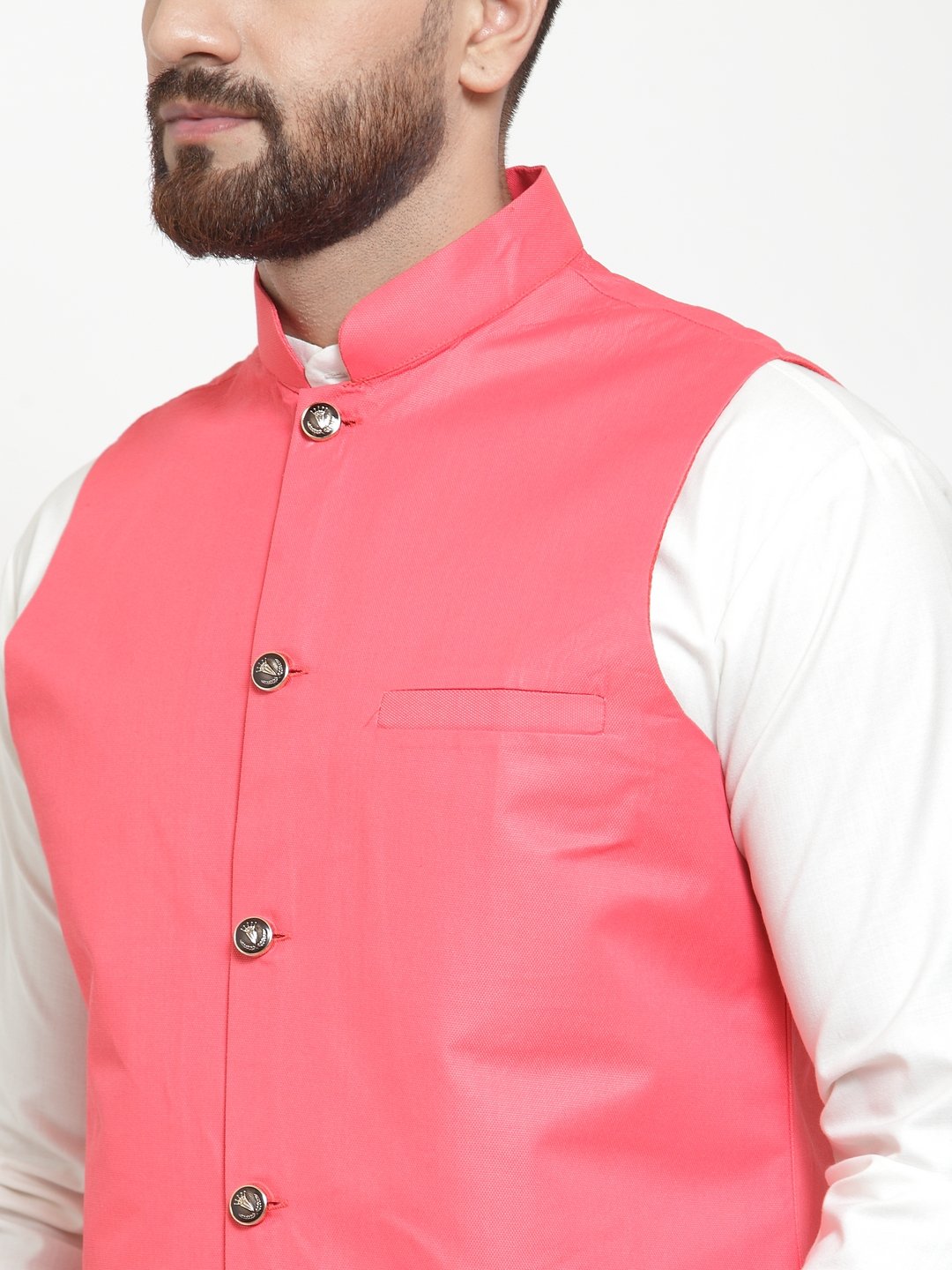 Men's Peach Solid Nehru Jacket ( JOWC 4002 Peach)