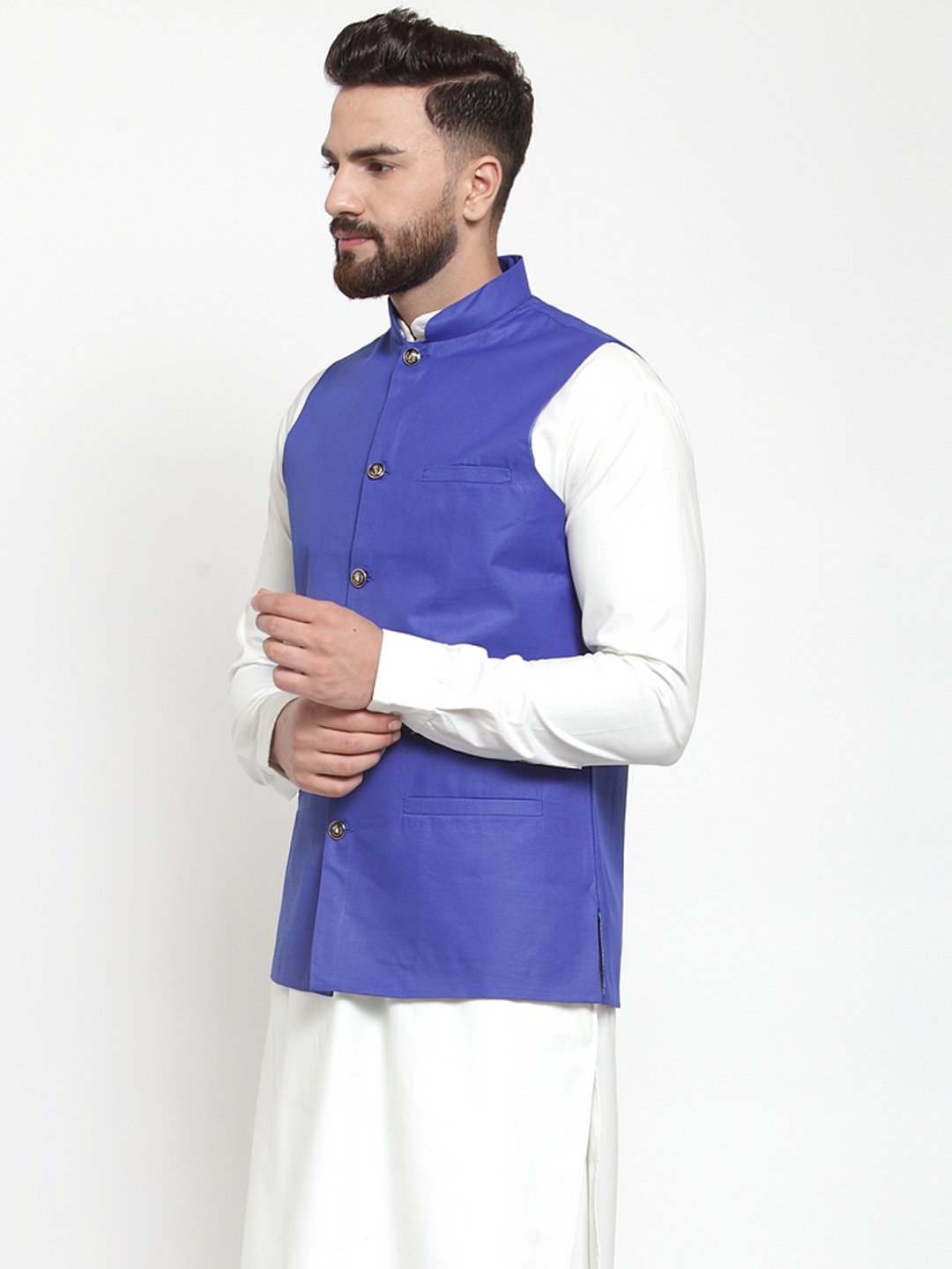 Men's Royal-Blue Solid Nehru Jacket ( JOWC 4002 Royal)