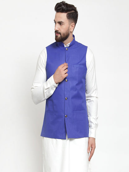 Men's Royal-Blue Solid Nehru Jacket ( JOWC 4002 Royal)