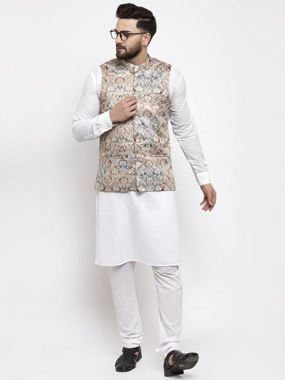 Men's Multicolored Printed Satin Nehru Jacket ( JOWC 4007 Multi)