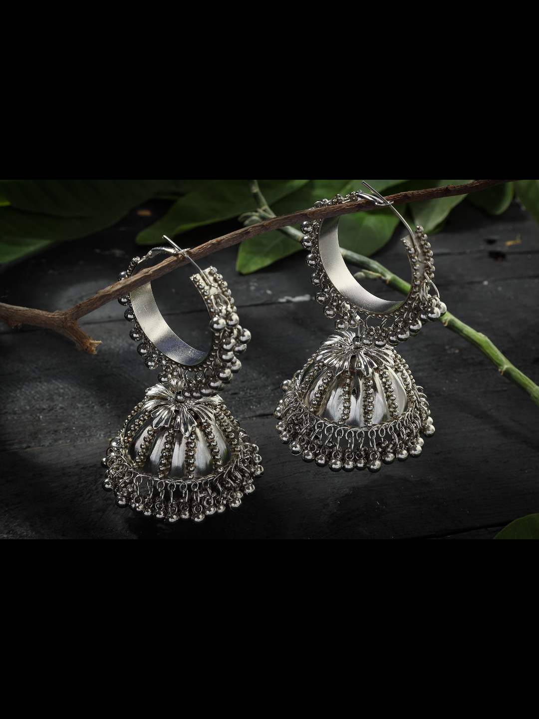 Oxidised Black-Plated with Ghungroo Earings Jhumka Jker_071