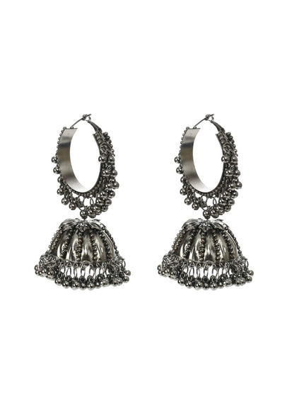 Oxidised Black-Plated with Ghungroo Earings Jhumka Jker_071