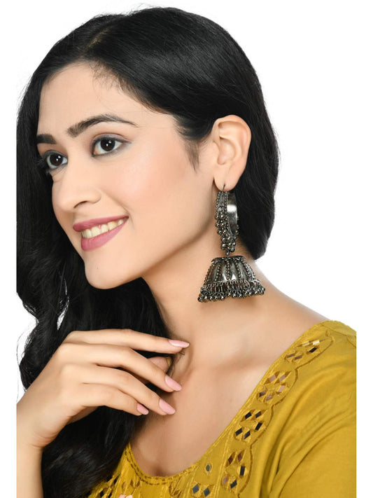 Oxidised Black-Plated with Ghungroo Earings Jhumka Jker_071