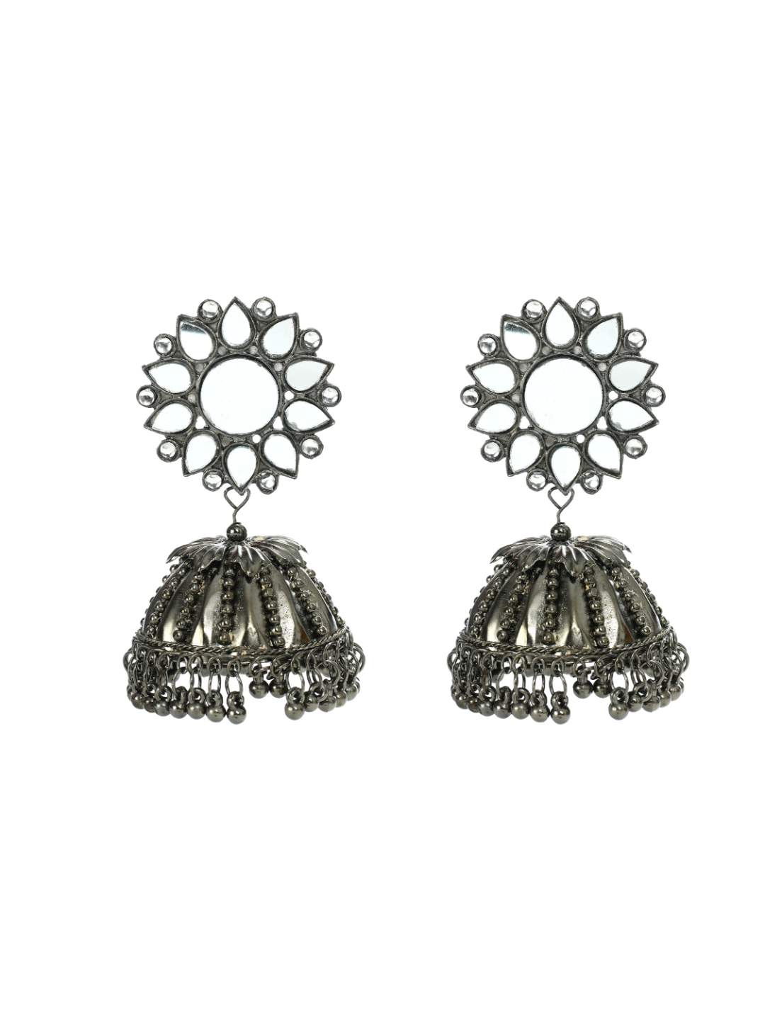 Oxidised Silver-Plated with Mirror Earrings Jhumkas Jker_081