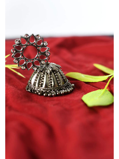 Oxidised Silver-Plated with Mirror Earrings Jhumkas Jker_081