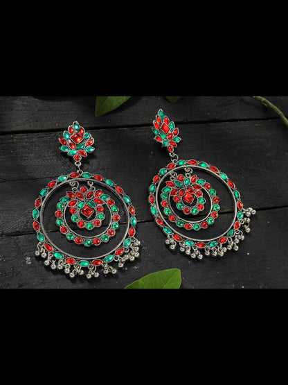 Traditional Multi color circles Earrings with Kundan Jhumkas Jker_085