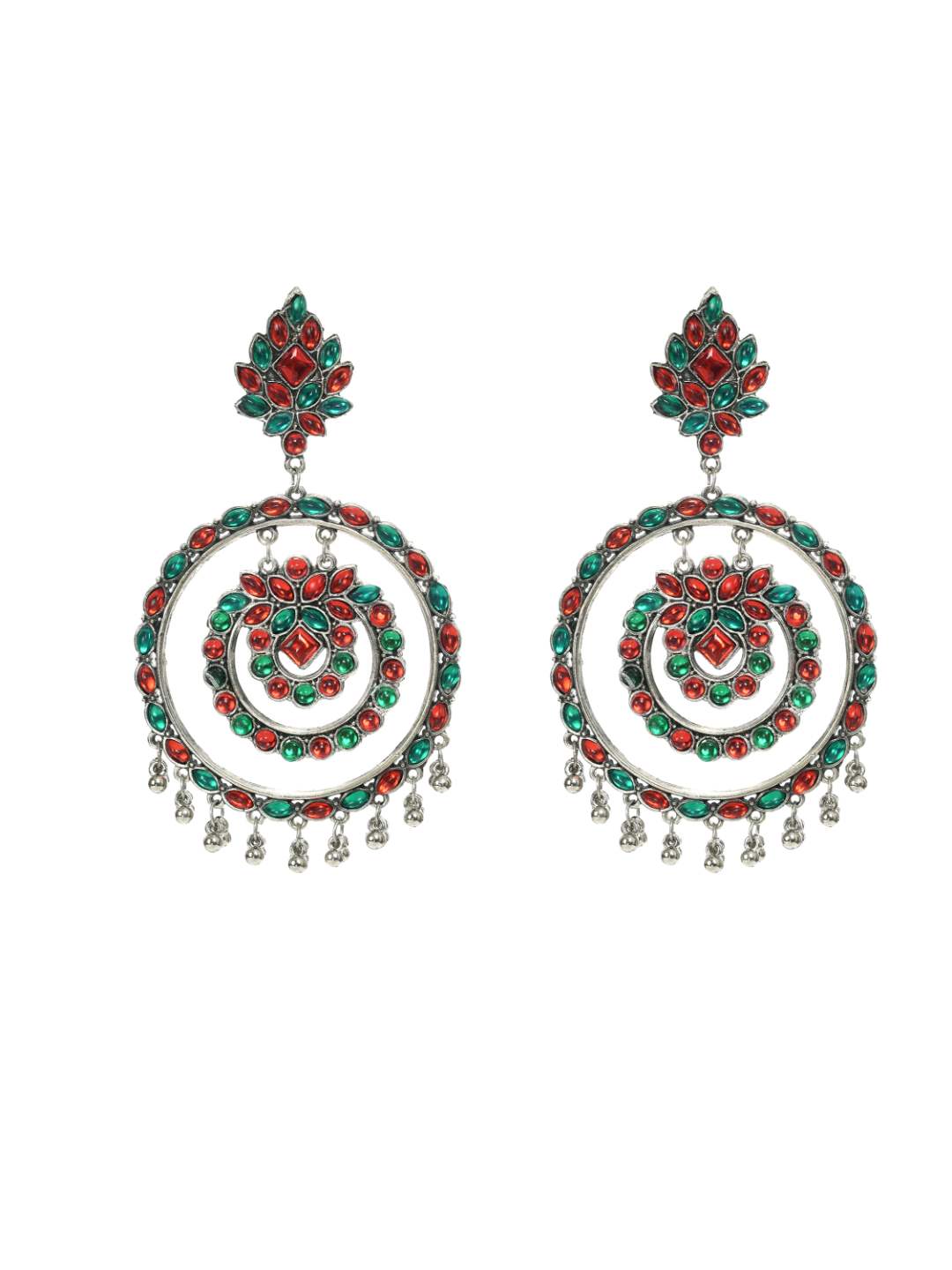 Traditional Multi color circles Earrings with Kundan Jhumkas Jker_085