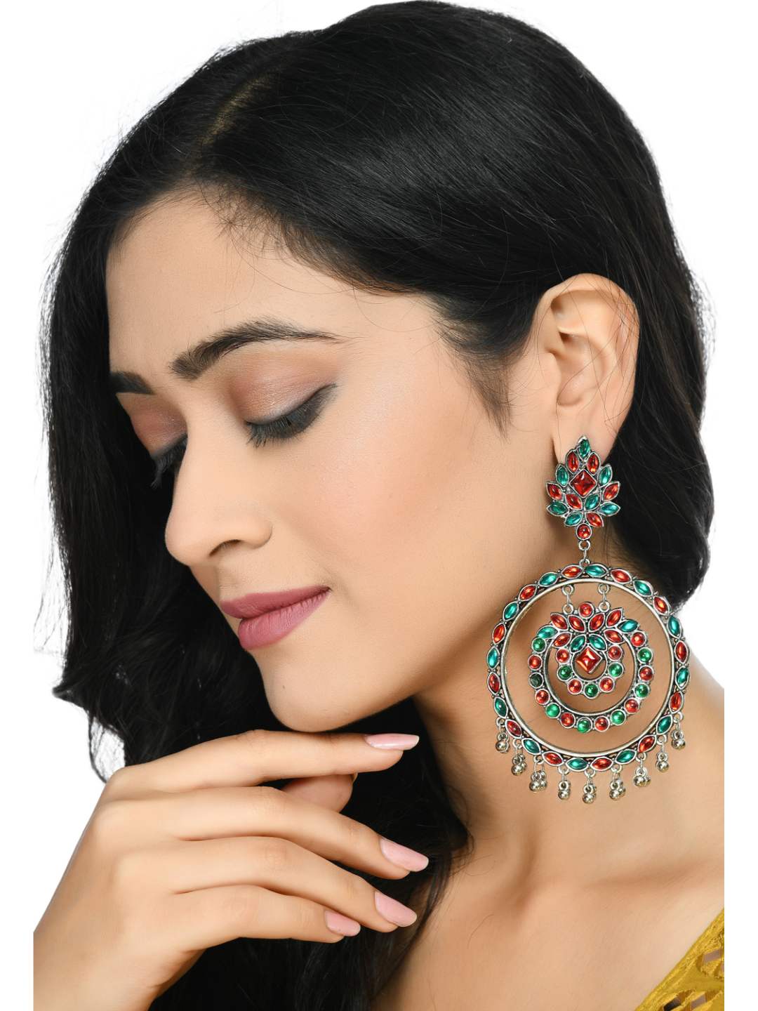 Traditional Multi color circles Earrings with Kundan Jhumkas Jker_085