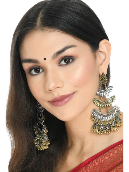 Beautiful Silver & Gold Earrings with Jhumkas Design Jker_086