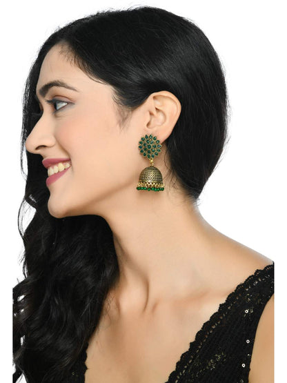 Kundan work Jhumkas with Green Pearls Earrings Jker_087