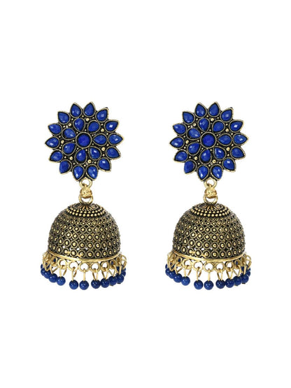 Kundan work Jhumkas with Blue Pearls Earrings Jker_088