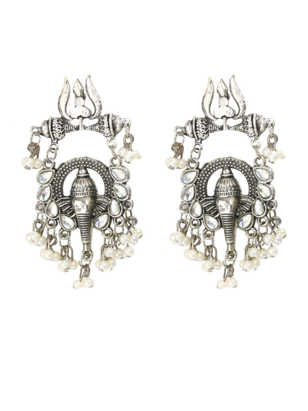 Ganesh Design Silver Color Earrings Jhumkas Jker_090