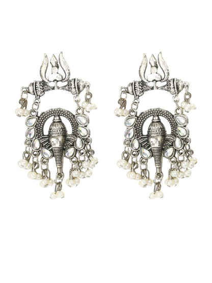 Ganesh Design Silver Color Earrings Jhumkas Jker_090