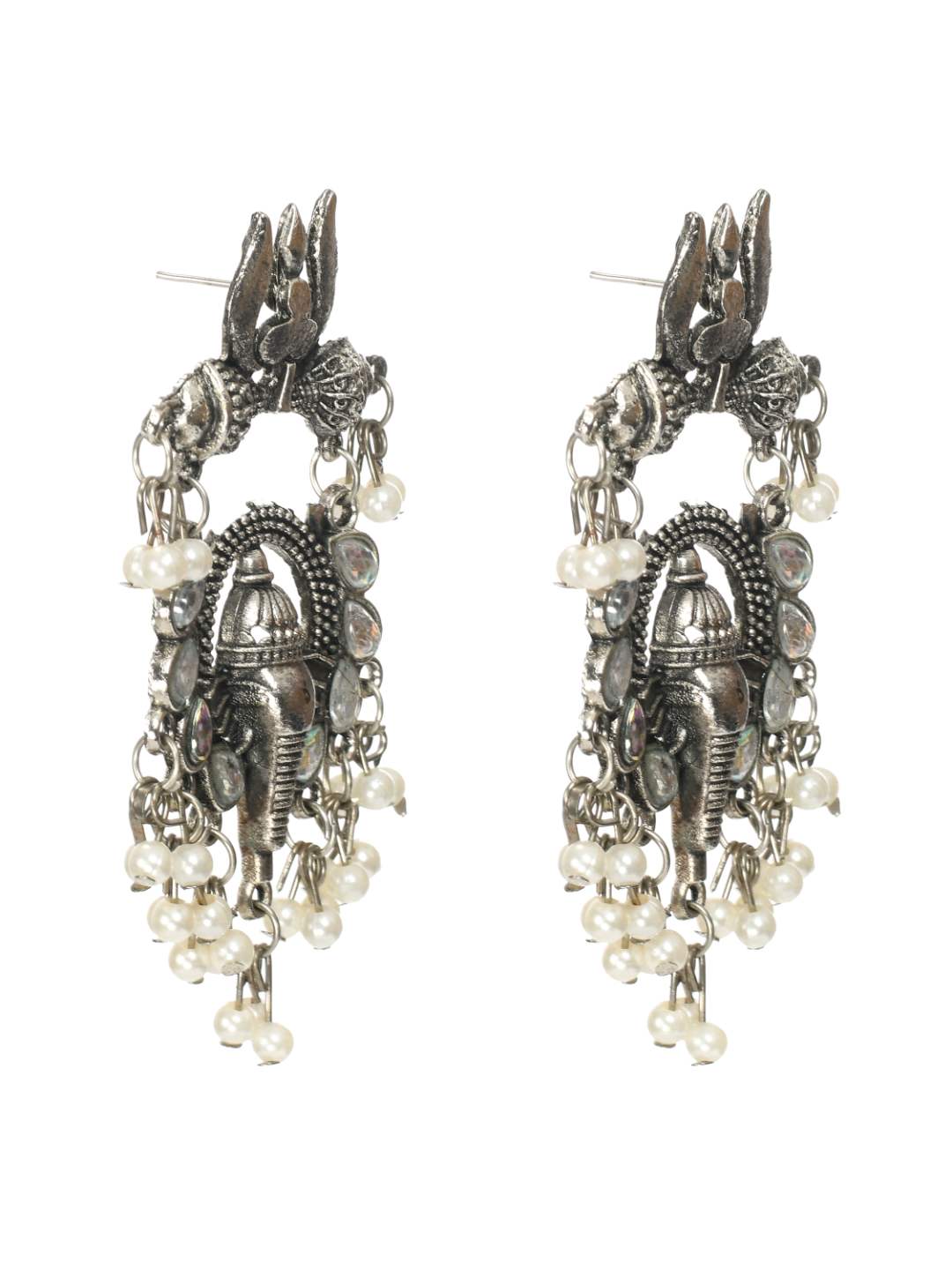 Ganesh Design Silver Color Earrings Jhumkas Jker_090