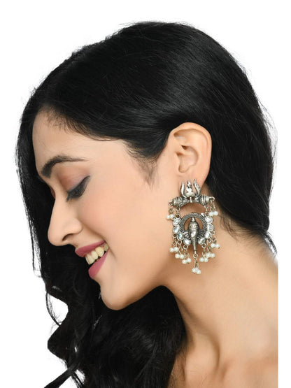 Ganesh Design Silver Color Earrings Jhumkas Jker_090