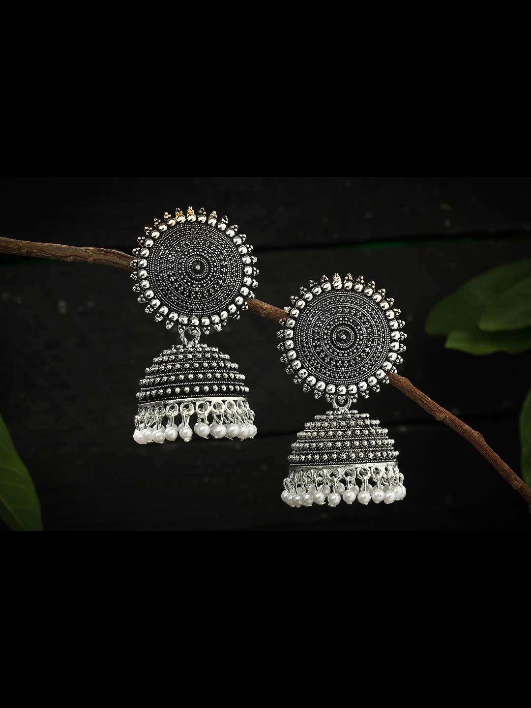 Silver color Jhumkas with white Pearls Earrings Jker_096