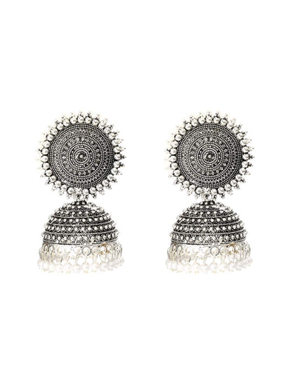 Silver color Jhumkas with white Pearls Earrings Jker_096