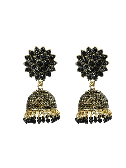 Trendia Kundan work Jhumka with Bkack Pearls Earrings Jker_126