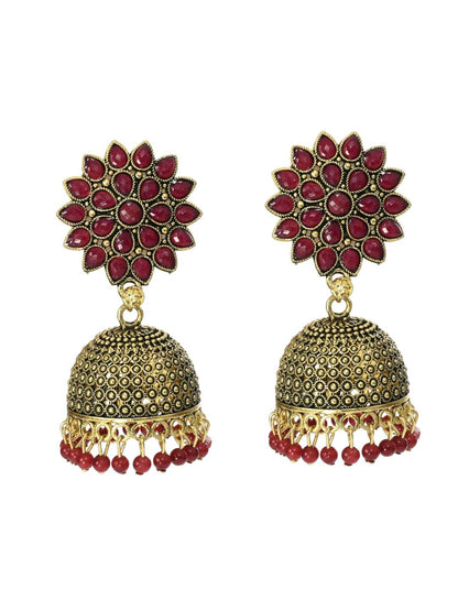 Trendia Kundan work Jhumka with Maroon Pearls Earrings Jker_127